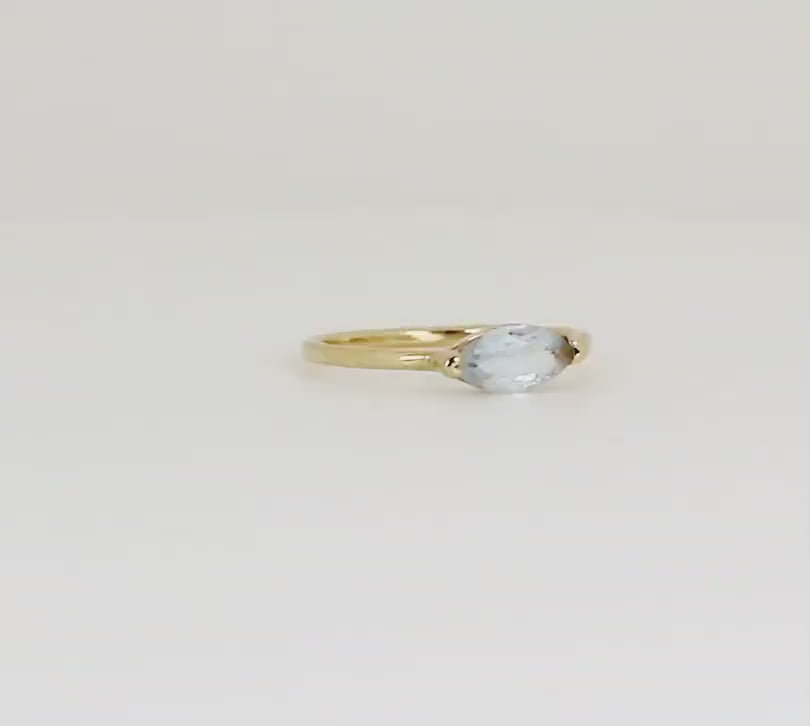 Marquise Aquamarine Ring, 14k Gold Aquamarine Engagement Ring