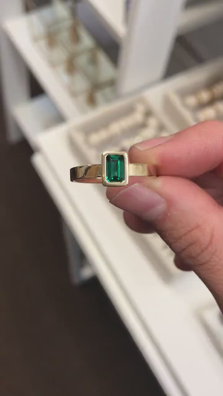 Bezel Set Emerald Ring 14k Solid Gold