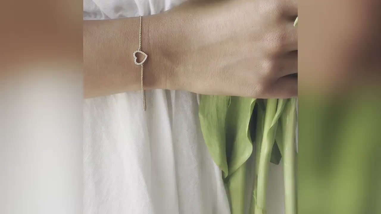 Diamond Heart Bracelet in 14k Gold