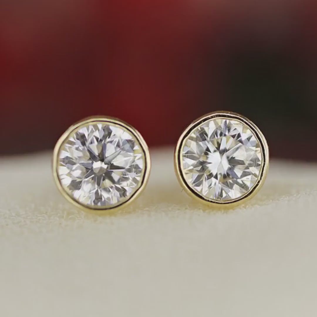 0.50 Ct Natural Diamond Bezel Set Stud Earrings in 14K Gold (SINGLE or PAIR)