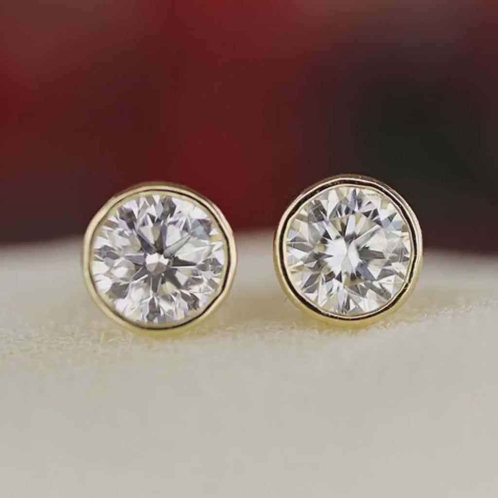 0.50 Ct Natural Diamond Bezel Set Stud Earrings in 14K Gold (SINGLE or PAIR)