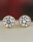 0.50 Ct Natural Diamond Bezel Set Stud Earrings in 14K Gold (SINGLE or PAIR)