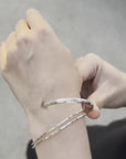 Sterling Silver Open Cuff Bracelet Leaf & Flowers, Handwriting Inside