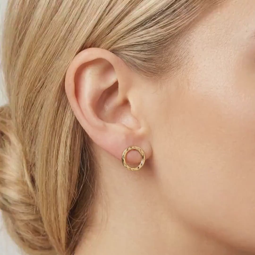 10mm Hammered Circle Stud Earrings, Gold Filled or Sterling Silver Studs