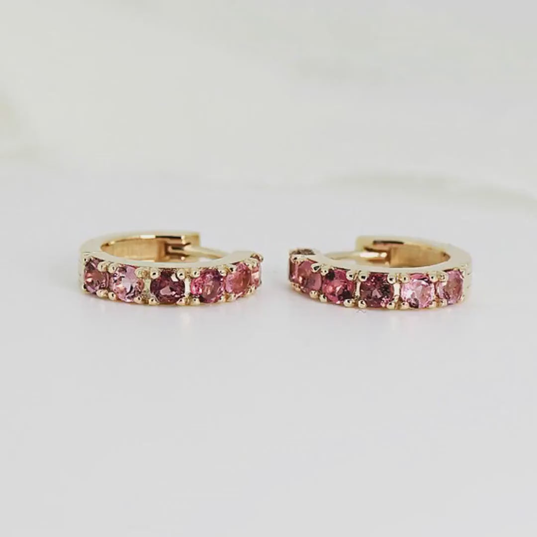 Pink Tourmaline Hoop Earrings 14k Gold