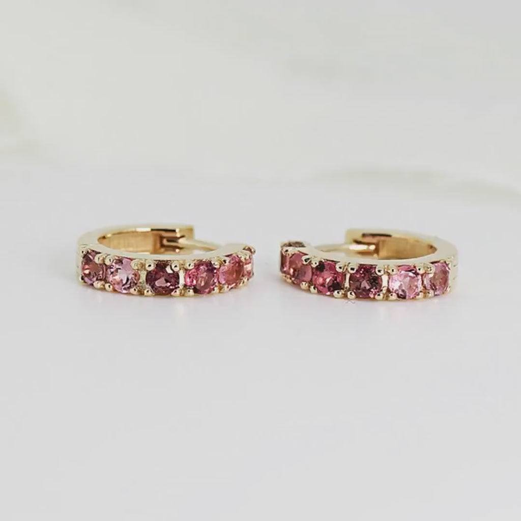 Pink Tourmaline Hoop Earrings 14k Gold