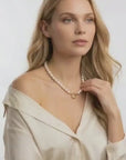 Freshwater Pearl Toggle Necklace 10-12mm, Hammered Gold Filled Clasp, Handmade Statement Pearl Necklace, Mother’s Day Gift for Her