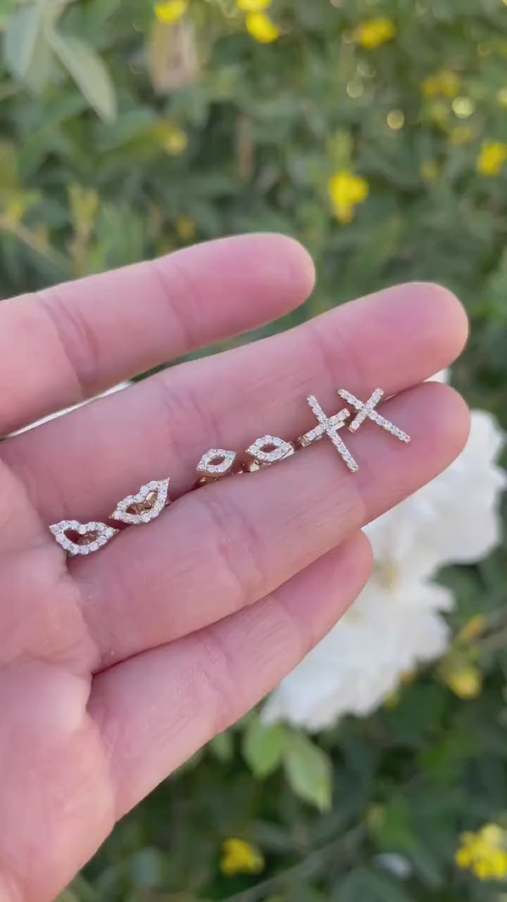 14k Yellow Gold Diamond Cross Earrings (SINGLE OR PAIR)