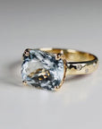 Flush Setting Diamond Band Cushion Aquamarine Ring in 14k Gold