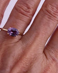 Color Change Sapphire Ring 14K Gold, East West Oval Lab Grown Sapphire Ring, Purple Sapphire Engagement Ring, Alternative Bridal Ring