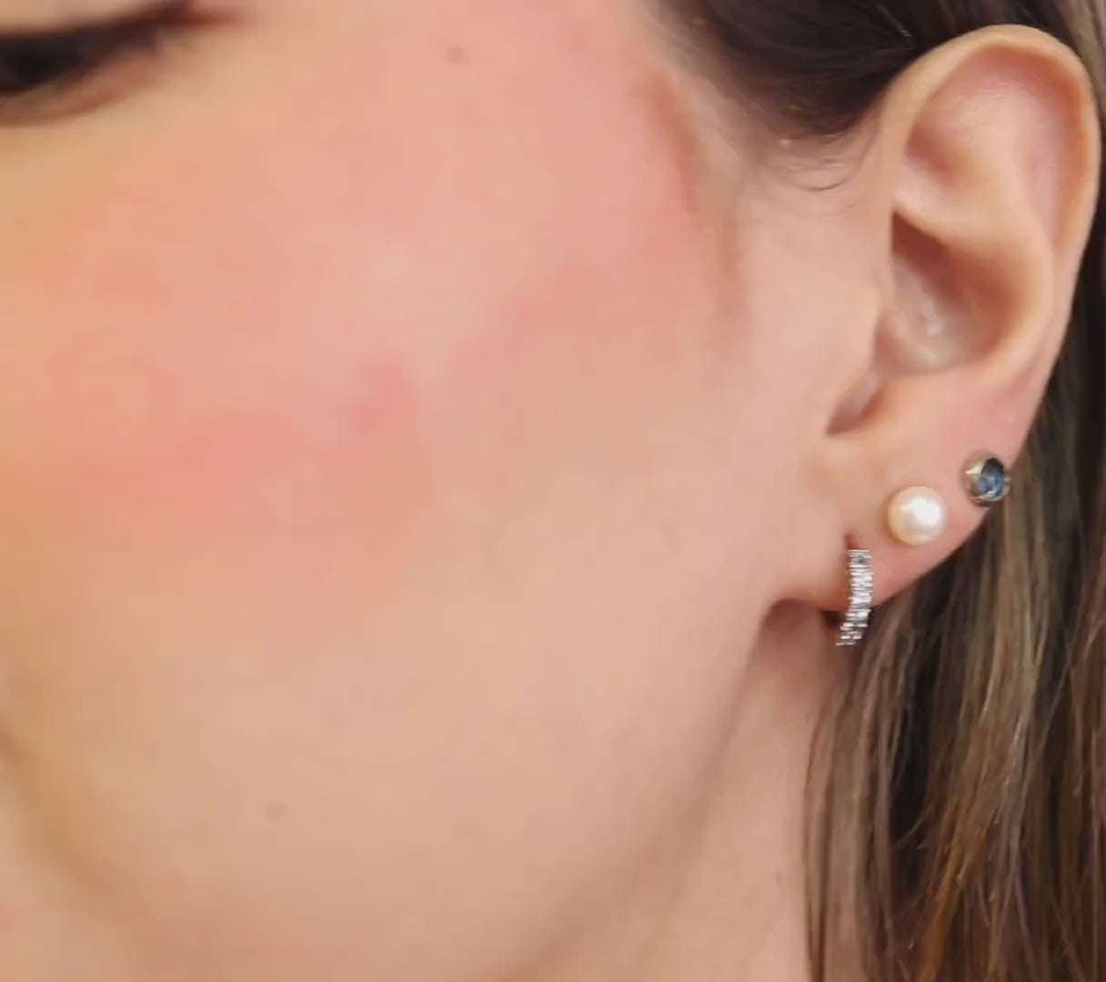 Aquamarine Huggie Hoop Earrings 14k Gold