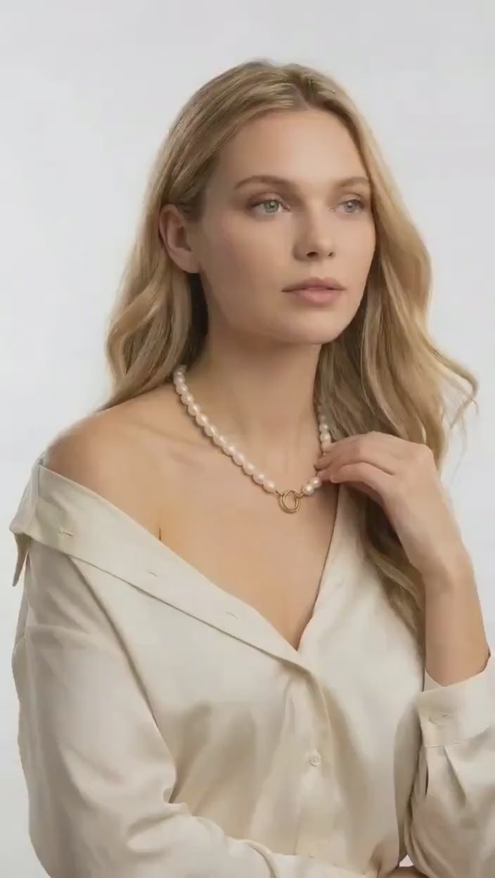 Freshwater Pearl Toggle Necklace 10-12mm, Hammered Gold Filled Clasp, Handmade Statement Pearl Necklace, Mother’s Day Gift for Her