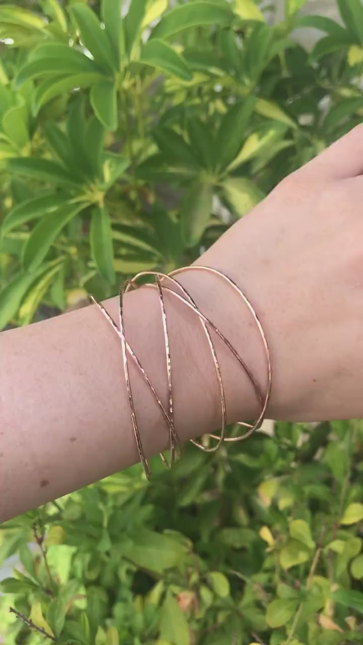 Wrap Cuff Bracelet, Hammered Gold Open Bangle