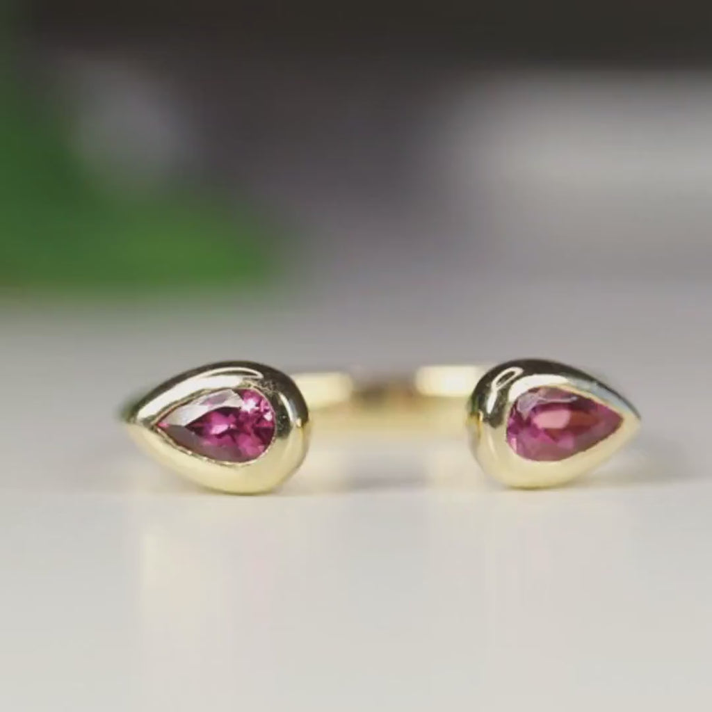 18k Solid Gold Pink Tourmaline Open Cuff Ring