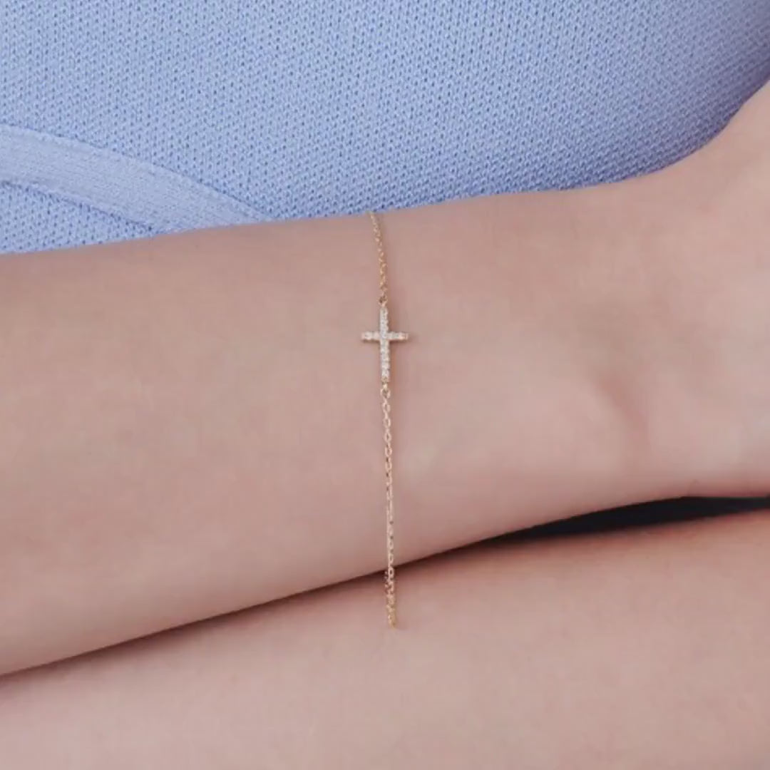 14k Gold Diamond Cross Bracelet