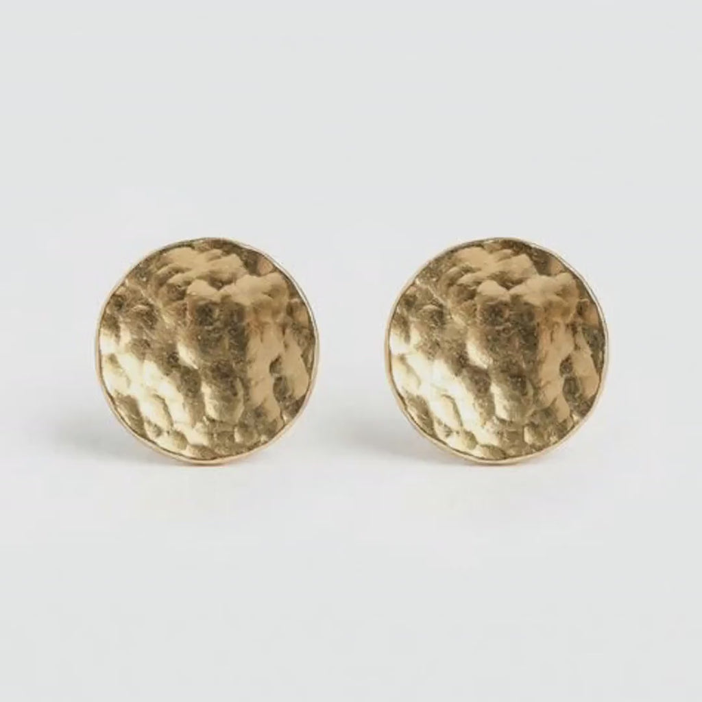 Gold Circle Earrings 9.5mm Medium size Hammered Gold Disc Stud Earrings