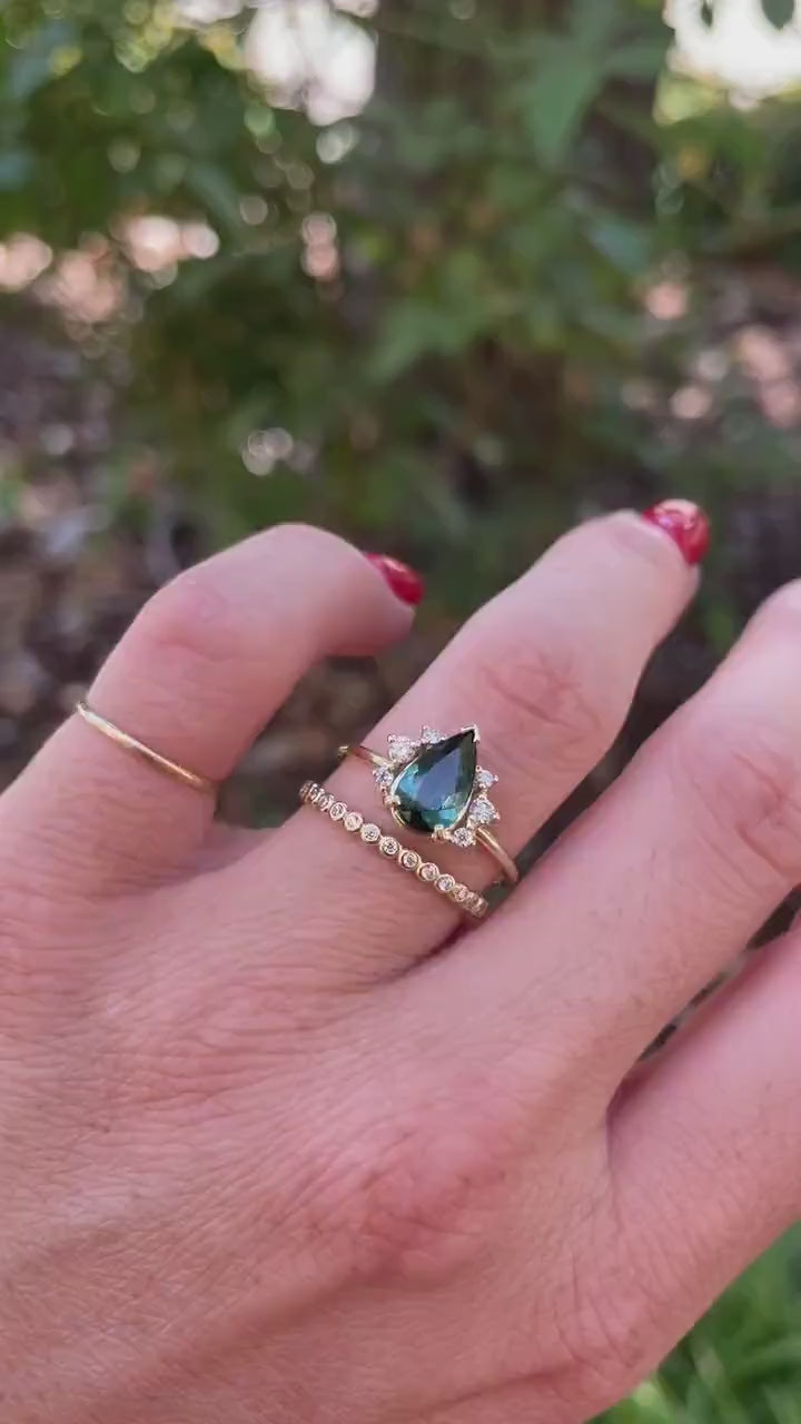 Pear Tourmaline with Diamond Engagement Ring 14k Solid Gold