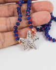 Lapis Lazuli Rondelle Necklace on Red Silk, 4.5mm Hand Knotted Strand with Sterling Silver Fish Star Clasp