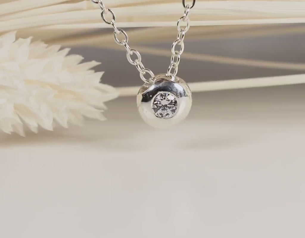 Sterling Silver Floating CZ Pebble Necklace