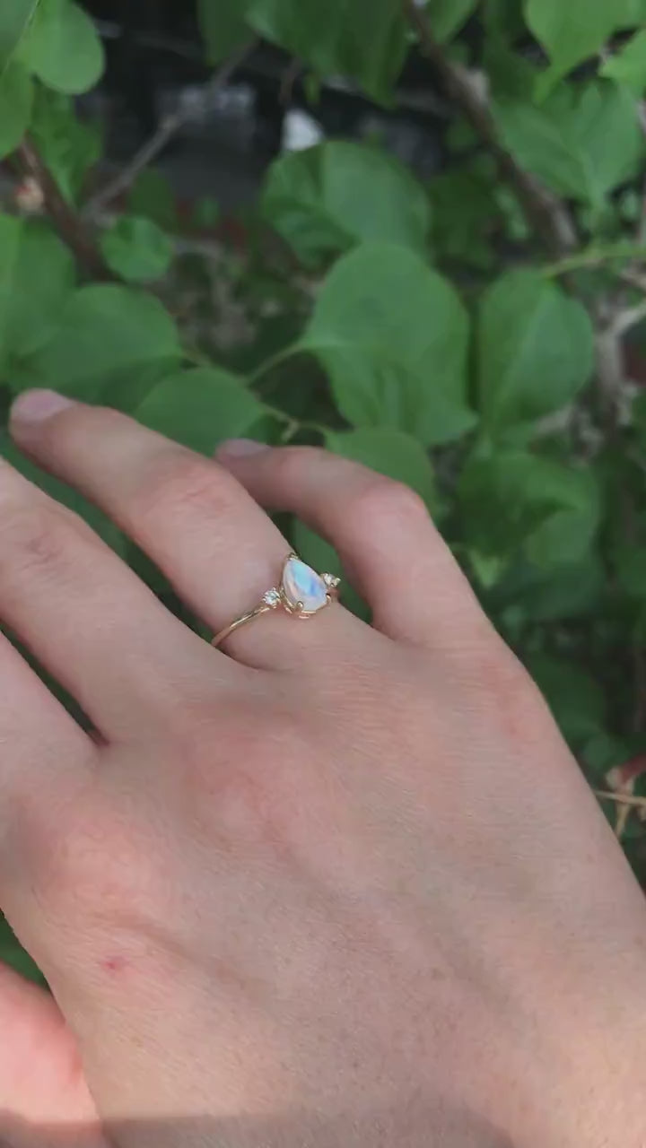Pear Moonstone Ring with Diamond Accents