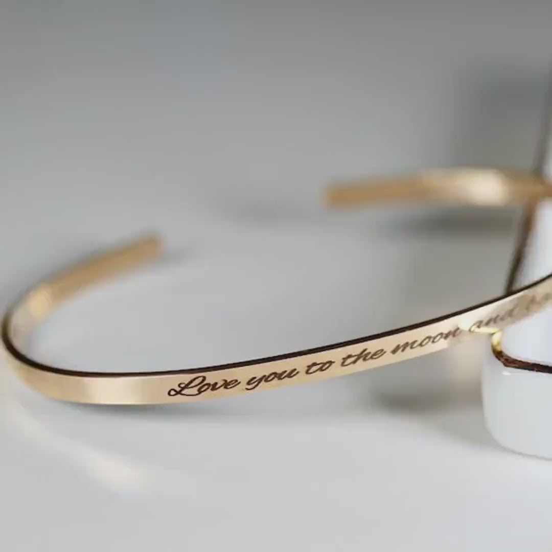 Gold Open Cuff Message Bracelet,  Handwriting Inside or Outside
