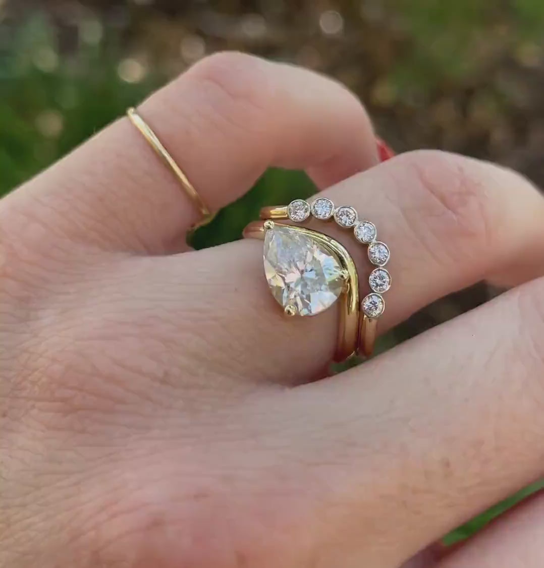 2 ct. Pear Moissanite Floating Ring 14k Gold