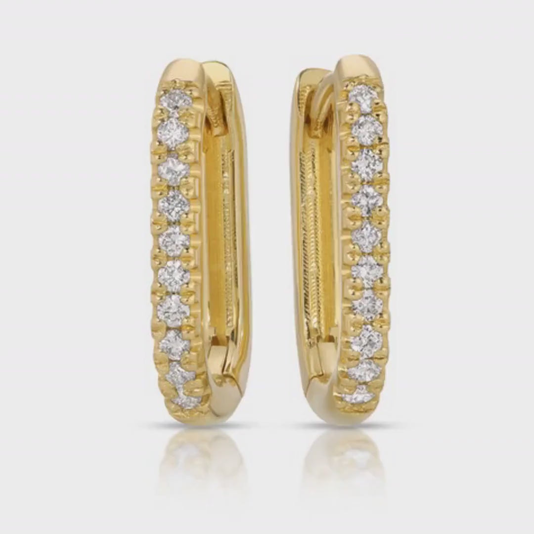 14k Gold U Shape Diamond Hoops Earrings