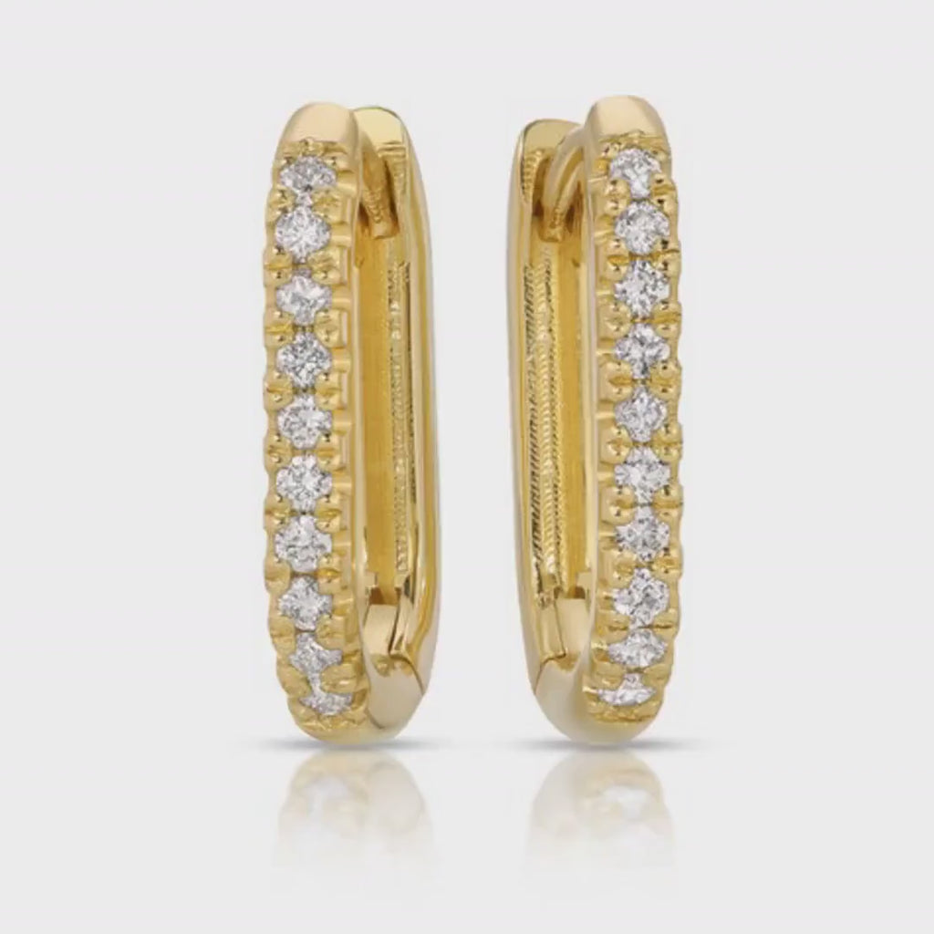 14k Gold U Shape Diamond Hoops Earrings