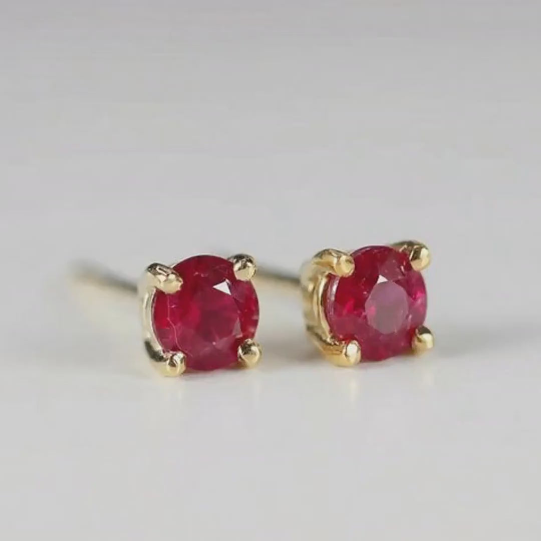 Delicate Ruby Stud Earrings 14k Gold