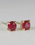 Delicate Ruby Stud Earrings 14k Gold