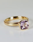 Cushion Cut Rose de France Amethyst Ring 10k Gold, Bezel Set Solitaire Engagement Ring