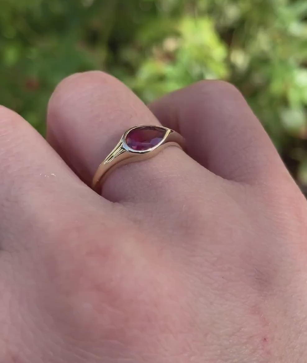 East West Pear Pink Tourmaline Dome Ring 14k Gold