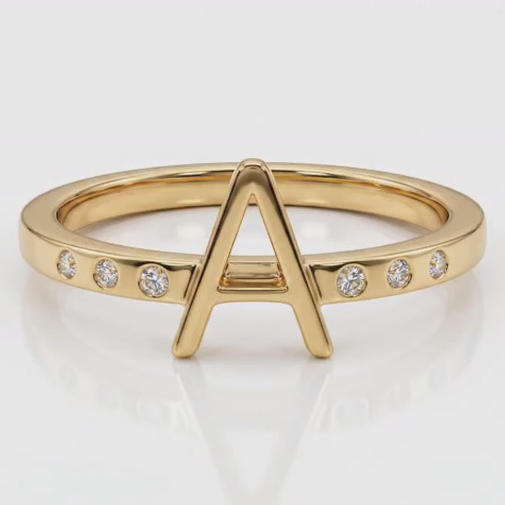 14k Gold Diamond Initial Ring, Personalized Square Band Monogram Ring