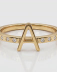 14k Gold Diamond Initial Ring, Personalized Square Band Monogram Ring