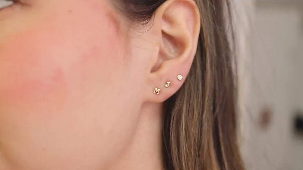 Tiny Initial Stud Earrings 14k Gold, Monogram Earrings