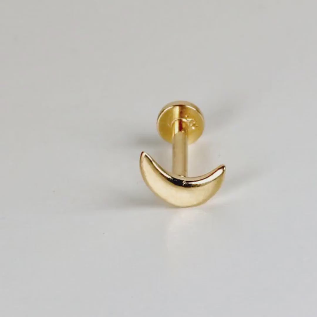 Moon Earring 14k Solid Gold, Internally Threaded Flat Back Earring (SINGLE)