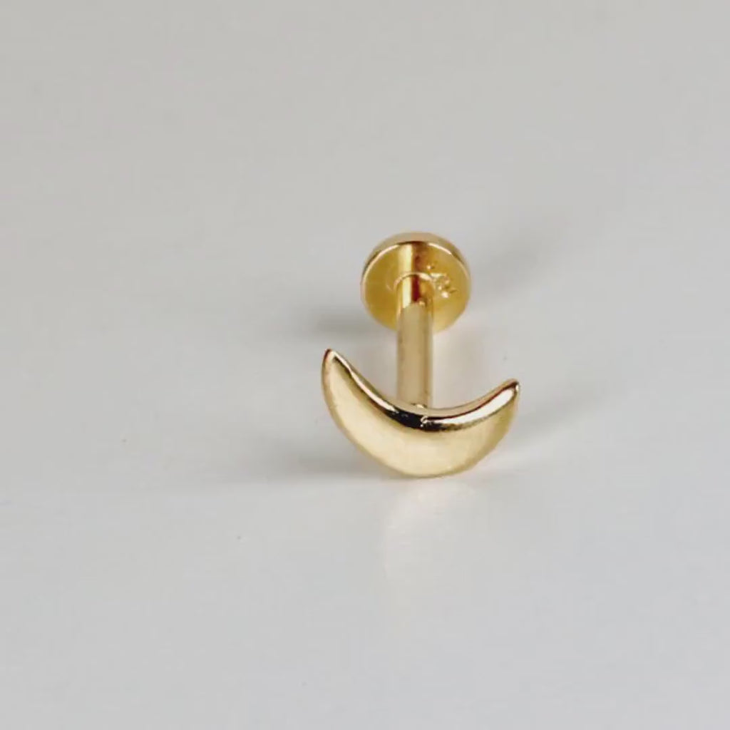 Moon Earring 14k Solid Gold, Internally Threaded Flat Back Earring (SINGLE)