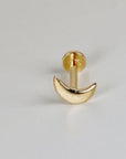 Moon Earring 14k Solid Gold, Internally Threaded Flat Back Earring (SINGLE)