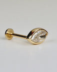 Marquise CZ Simulated Diamond Bezel Earring 14k Solid Gold (SINGLE OR PAIR), Flat Back Internally Threaded Earring