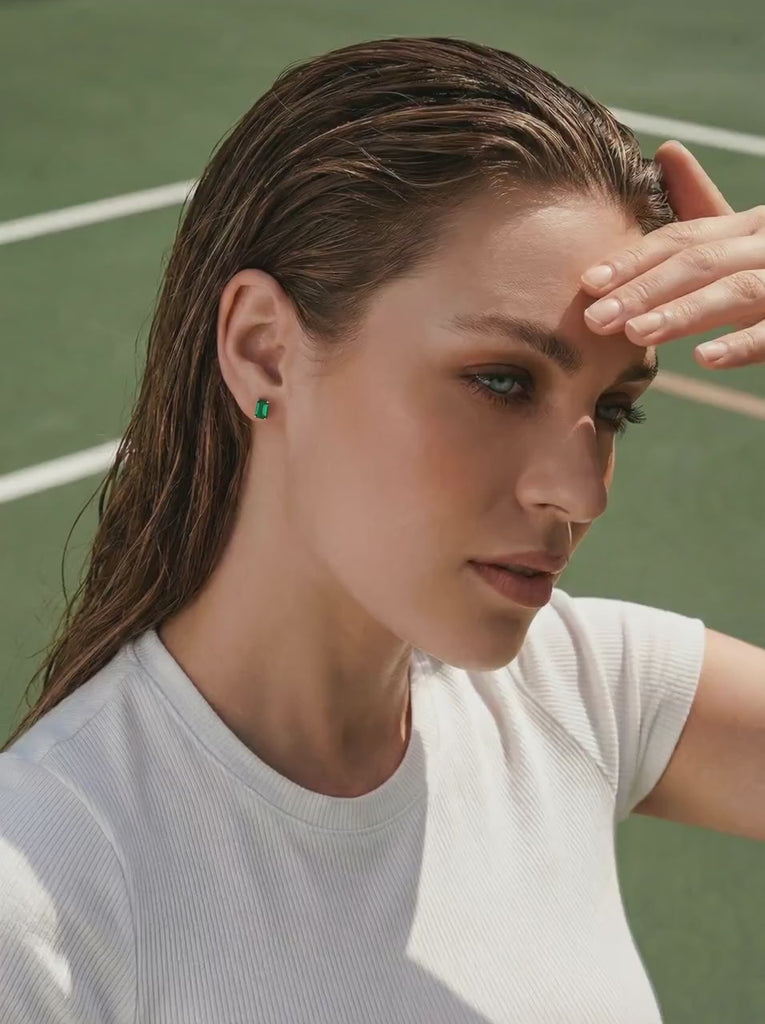 14k Gold Emerald Cut Emerald Stud Earrings