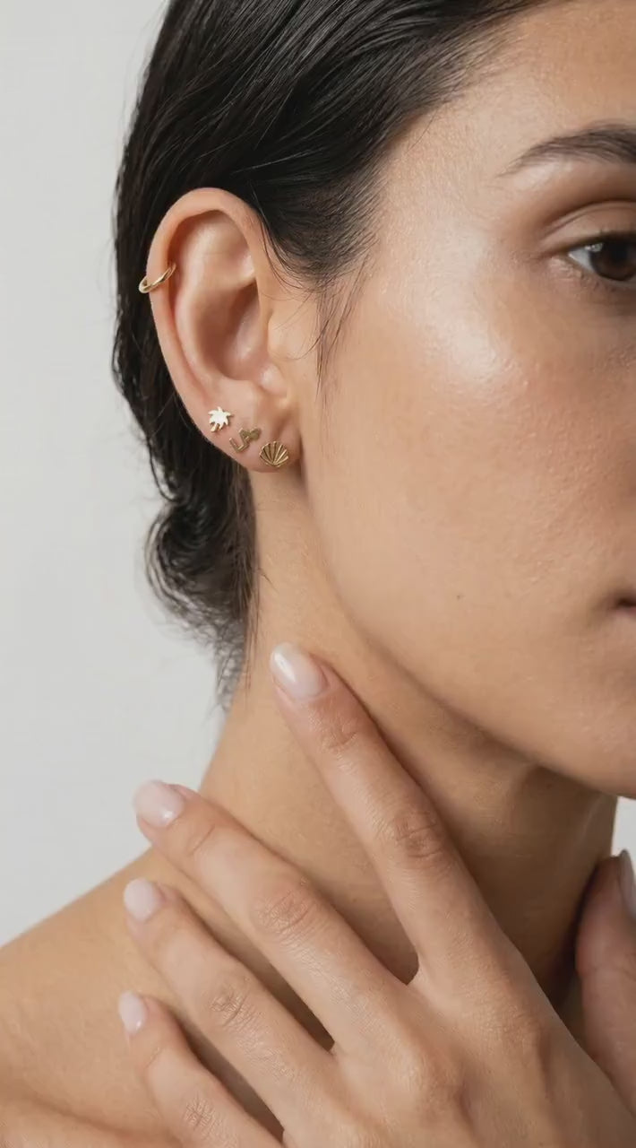 LA with Heart Logo Flat Back Earrings 14k Solid Gold