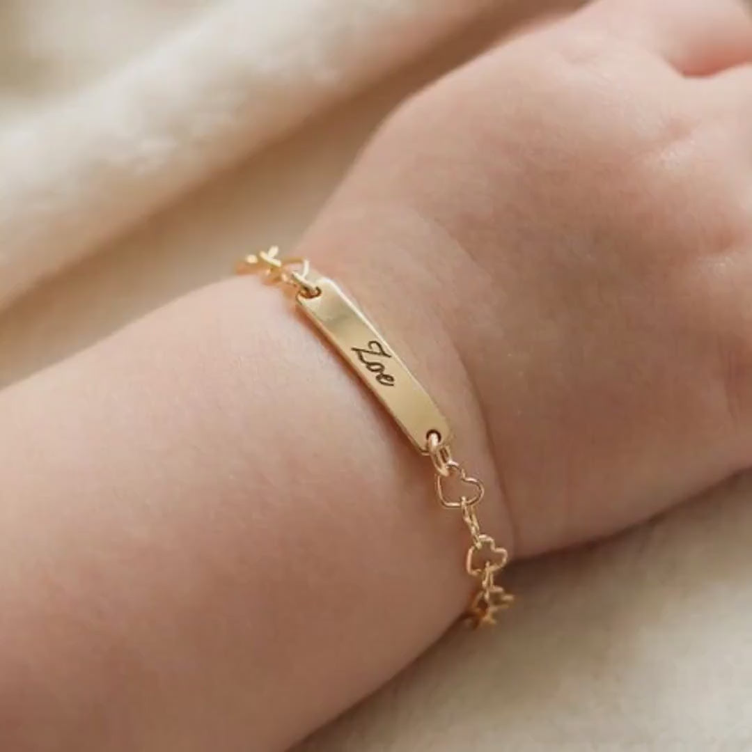 Engraved Kids Bar Bracelet Gold Filled, Custom Nameplate Bracelet for Baby or Toddler