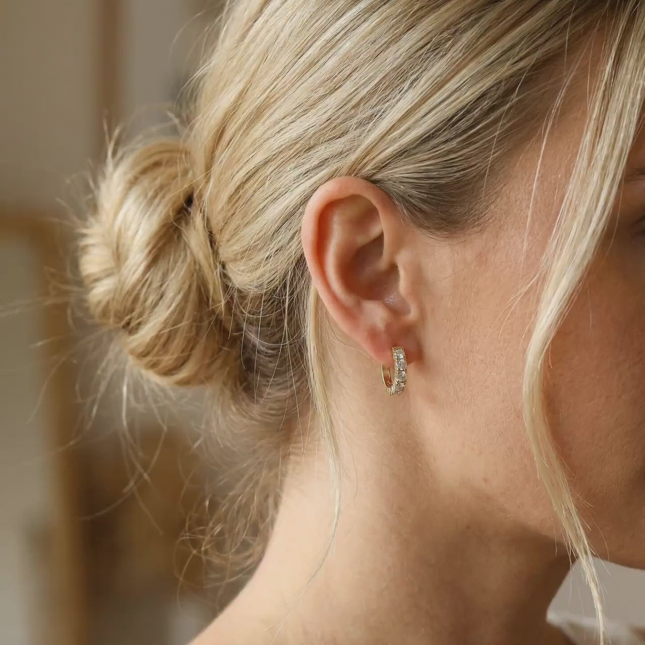 Chunky Diamond Huggie Earrings in 14K Gold