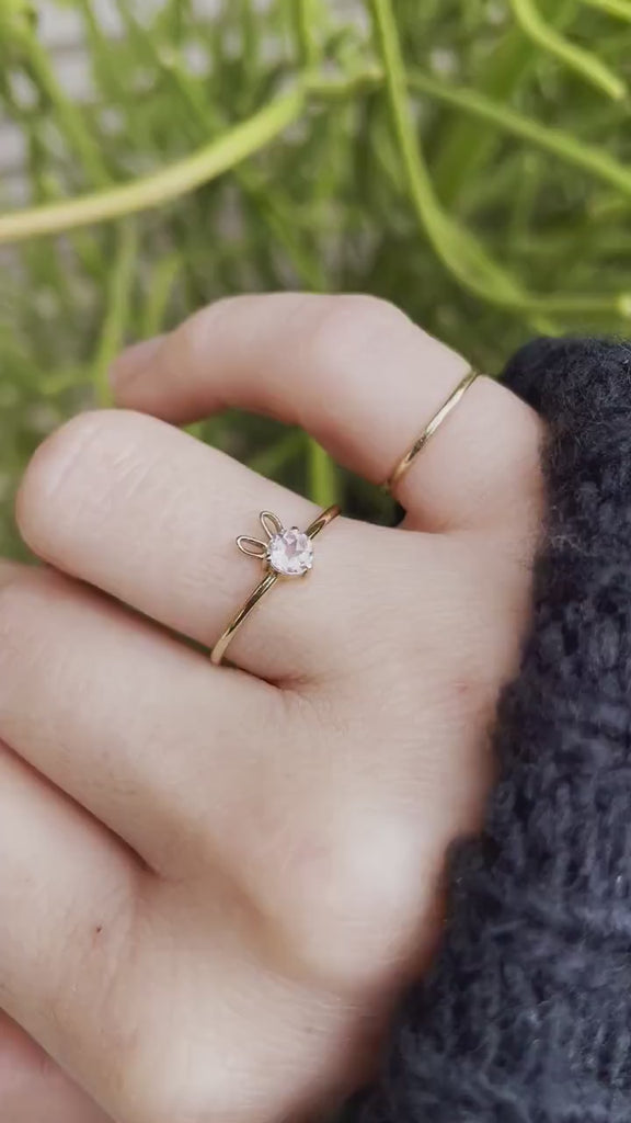 October Birthstone Bunny Ring 14k Gold - Opal or Pink Tourmaline