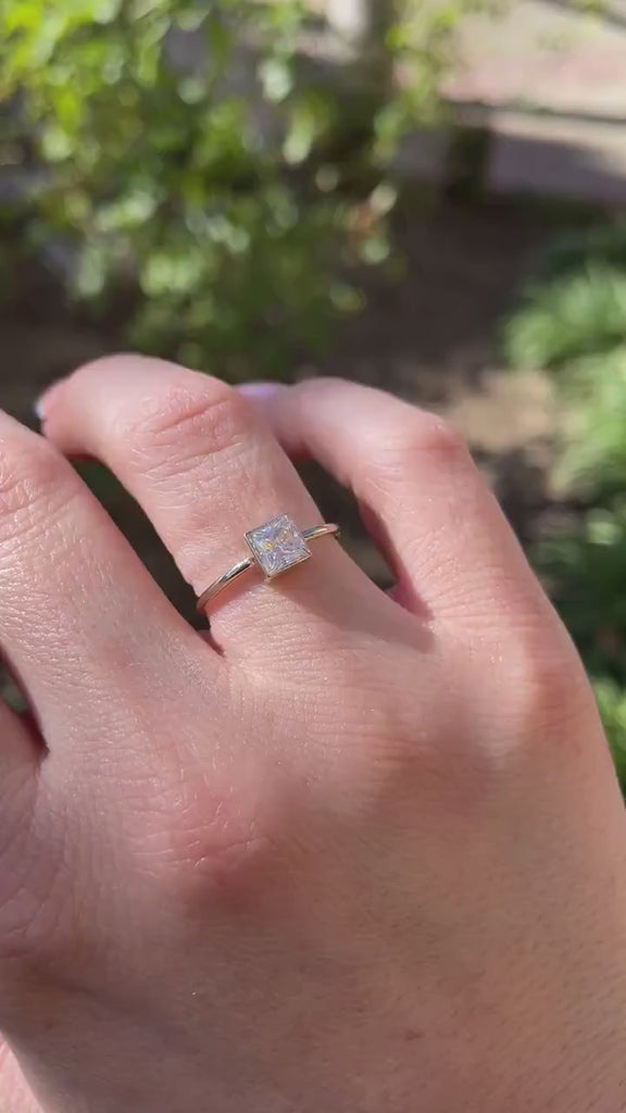 Princess Cut Moissanite Ring 14k White Gold