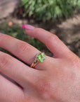 Cushion Cut Peridot Engagement Ring 14k Gold, Solitaire Ring