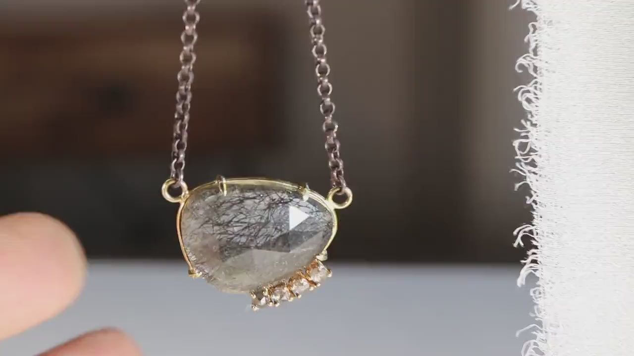 Black Rutilated Quartz Necklace 14k Gold
