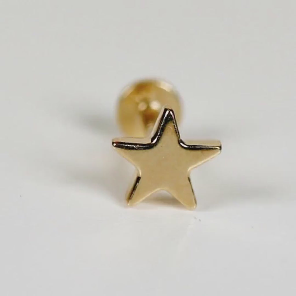 Star Earrings 14k Solid Gold (SINGLE), Internally Threaded Flat Back Earrings