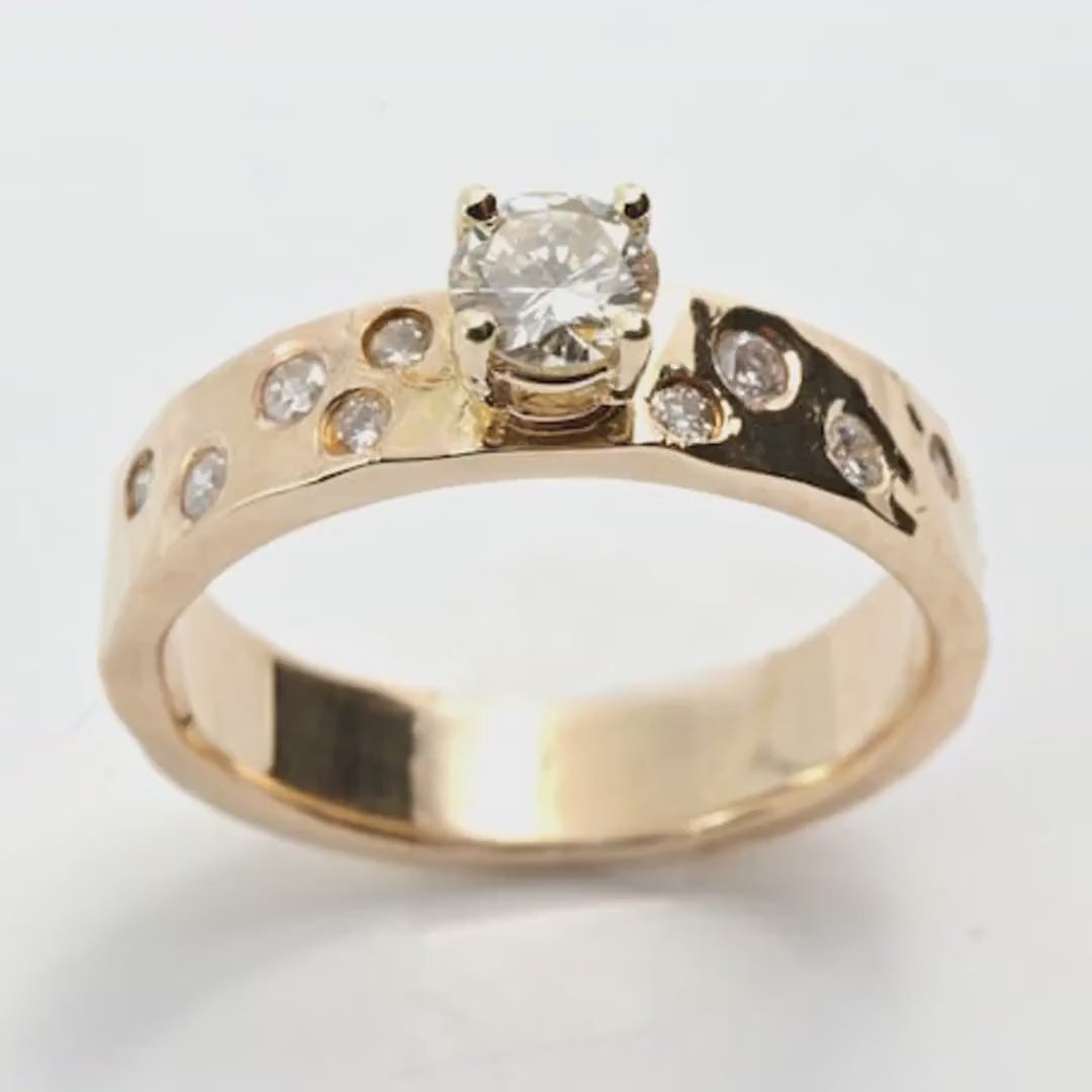 14k Gold Flush Set Diamond Wedding Band, Diamond Gypsy Ring