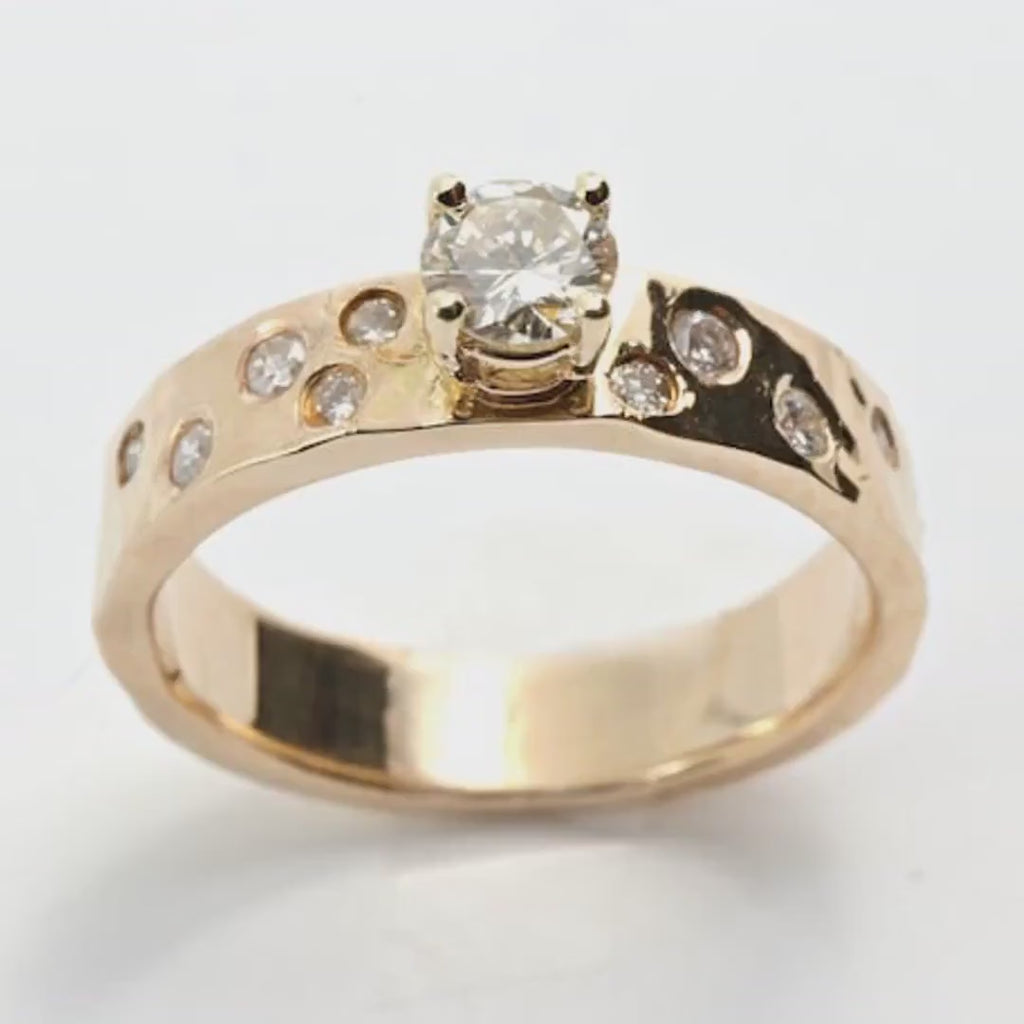 14k Gold Flush Set Diamond Wedding Band, Diamond Gypsy Ring